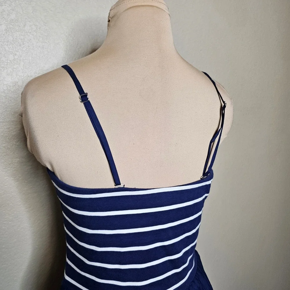 J.Crew Mixed-media Midi Dress Navy Blue White Striped Size Medium